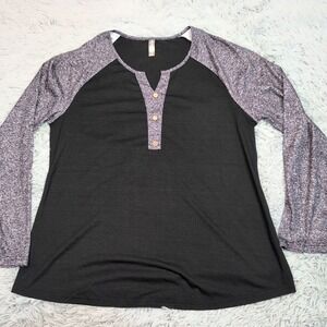 Noracora Shirt Womens XXL‎ Black Tee Top Henley Comfort Casual V Neck Athletic